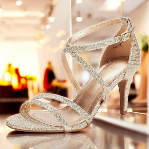 🆕 Glittering Gold Strappy Heels - Picture 12 of 14